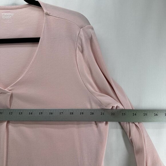 Lands End Top Womens Sz M Supima Micro Modal 3/4 Sleeve Notch Neck Tunic Pink - Picture 8 of 11